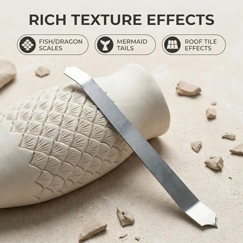 Dragon Scale Fish Scale Sculpting Tools for Modeling Clay, 2PCS Stainless Steel Pottery Texture Tool, Double Ended Curved Cutter for Dragon, Snake & Mermaid Tail Detailing | 6.6 x 0.7 x 0.4 Inches