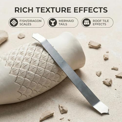 Dragon Scale Fish Scale Sculpting Tools for Modeling Clay, 2PCS Stainless Steel Pottery Texture Tool, Double Ended Curved Cutter for Dragon, Snake & Mermaid Tail Detailing | 6.6 x 0.7 x 0.4 Inches