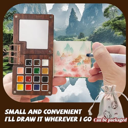 Watercolor Paint Set, Pocket Artist Set with Palette, Storage Bag, and Metal Clip, Suitable for art enthusiasts(B) - color: B