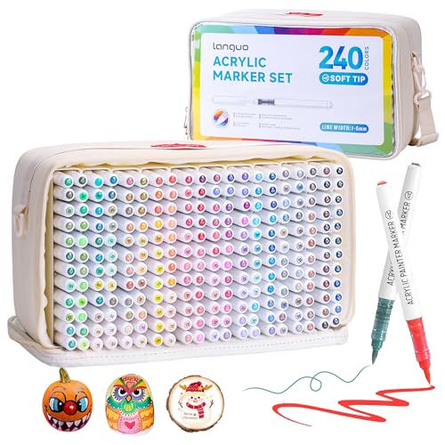 240 Colors Acrylic Paint Markers - Brush Tip Vibrant Multi Surface Acrylic Paint Pens Set for Adult Artists, Brush Markers Set with Organizing Case Perfect for Fabric Glass Wood DIY Crafts - color: 240 Color