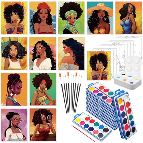 Ctosree 12 Sets Pre Drawn Canvas Kit for Painting Adults Sip and Paint Kit Art Pre Printed Canvas Bulk for Adult Date Night, Art Party & Holiday Gift(Elegant Lady,8 x 10 in) - size: 8 x 10 in, style: Elegant Lady