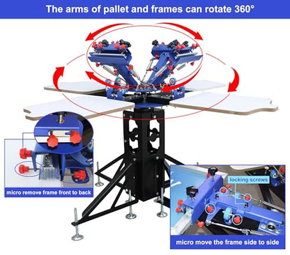 TECHTONGDA 4 Color 4 Station Screen Printing Press Kit Micro-Registration Function with Flash Dryer Squeegee Mesh Frame