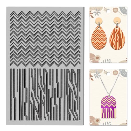 CHGCRAFT Zigzag Pattern Art Line Clay Texture Mat Polymer Clay Molds DIY Clay Texture Tools for Clay Pottery Earring Jewelry Making Stamp Engraving Machines, Stripe, 3.9x2.6inch - style: Zigzag