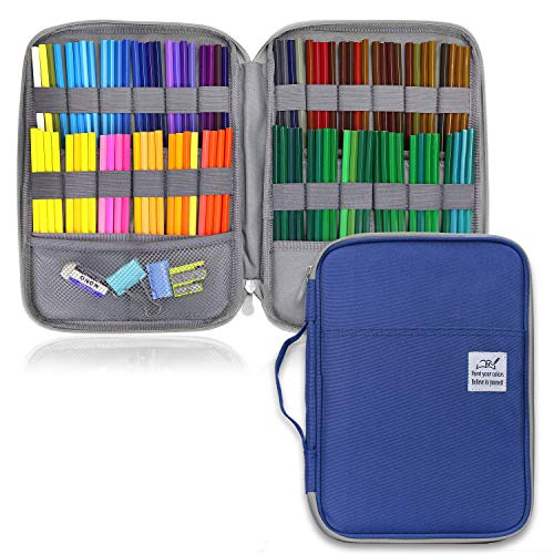 YOUSHARES 96 Slots Colored Pencil Case, Large Capacity Pencil Holder Pen Organizer Bag with Zipper for Prismacolor Watercolor Coloring Pencils, Gel Pens & Markers for Student & Artist (Blue) - color: Blue
