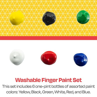 School Smart Washable Finger Paints, 16 Ounces Each, Assorted Primary Colors, Set of 6