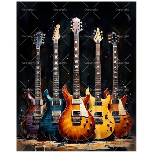 Electric Guitar Collection Paint by Numbers Kit for Adults - DIY Colorful Guitar Display Painting on Canvas 16x20In, Framed Acrylic Paint Set, Suitable for Beginners, Musical Art for Home Decoration - color: TCXY04684-16X20IN framed