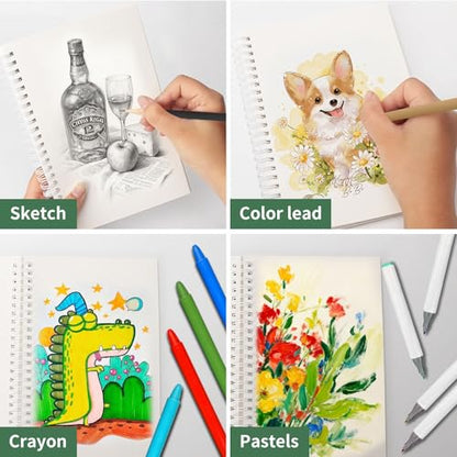 JOHSBYD 2Pcs Blank Spiral Notebook,Inspirational Gifts A5 Hardcover Sketch Book,Art Sketchbook for Drawing, Unlined, Plain Sketch Book for Women Men Work Writing,160 Pages (2, Blank Page Light Green) - color: Blank Page Light Green