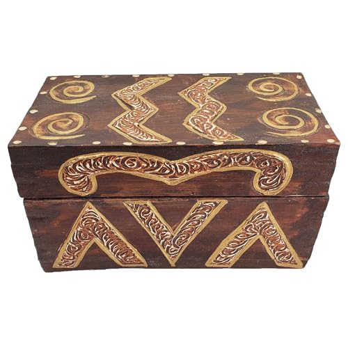 Hand-Carved Wooden Keepsake Box Collection – Decorative Rustic Storage Box, Jewelry Box, Trinket Organizer, Handmade Artisan Wood Home Décor (Chest) - size: Chest