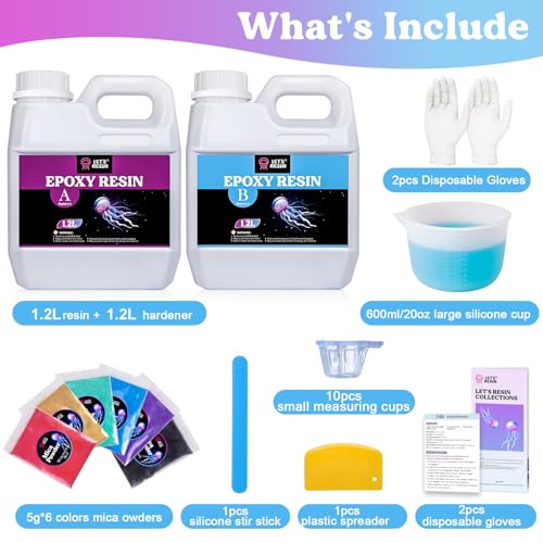 LET'S RESIN 80oz Crystal Clear Epoxy Resin Kit,Bubbles Free Casting Resin Supplies for Beginner,Molds,Jewelry,Resin and Hardener with 6 Mica Powders,Large Silicone Cup