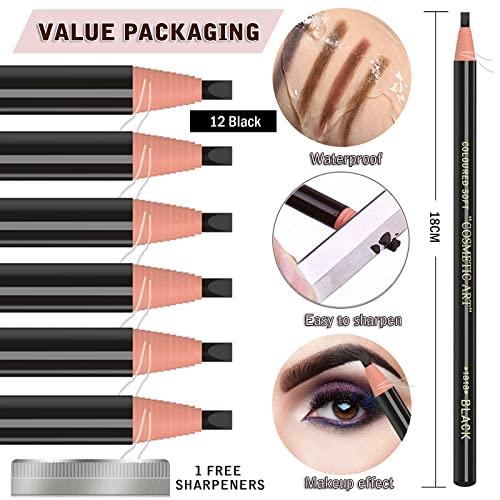 12 Piece Black Colour Waterproof Eyebrows Pencil Tattoo Makeup And Microblading Supplies Kit-Permanent Eye Brow Liners In Waterproof Eyebrow Pencils Peel - Brow Pencil Set For Marking(12 Pcs) - color: Black