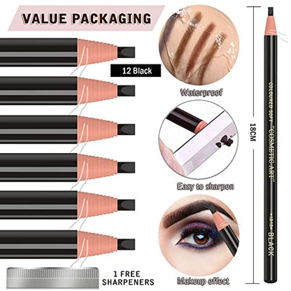 12 Piece Black Colour Waterproof Eyebrows Pencil Tattoo Makeup And Microblading Supplies Kit-Permanent Eye Brow Liners In Waterproof Eyebrow Pencils Peel - Brow Pencil Set For Marking(12 Pcs) - color: Black