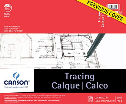 Canson Foundation Series Tracing Pad, 14” x 17”, Fold-over Cover, 50 Sheets (100510962)