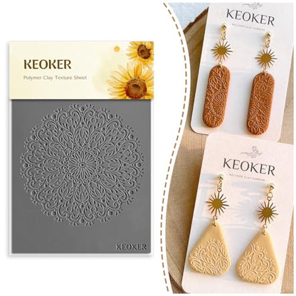 KEOKER Polymer Clay Texture Sheets Set, Clay Earring Molds for Earrings, Works with Boho Polymer Clay Cutter,The Same Effect as Polymer Clay Texture Roller, Boho Texture Sheets for Polymer Clay (1) - color: Boho1
