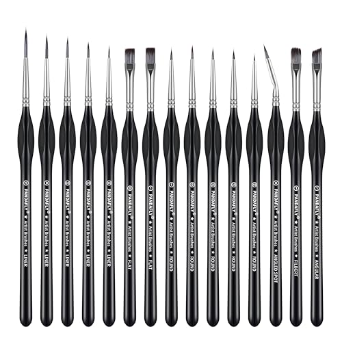 PANDAFLY Detail Paint Brushes Set, 15pcs Miniature Brushes for Fine Detailing & Art Painting - Acrylic, Oil, Watercolors & Paint by Number, Models, Face, Nail, Craft - size: 15 Size