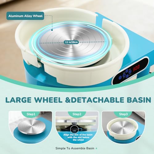 Bonoutil Pottery Wheel Machine, 11" Electric Ceramic Forming Machine LCD & Foot Pedal Control Max 20 lbs Capacity, Clay Art Sculpting Tools Kit at Home Pottery Wheels