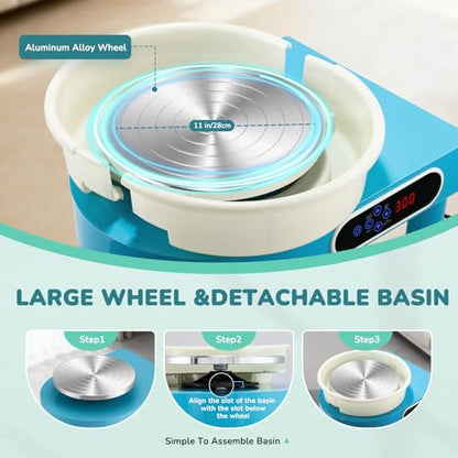 Bonoutil Pottery Wheel Machine, 11" Electric Ceramic Forming Machine LCD & Foot Pedal Control Max 20 lbs Capacity, Clay Art Sculpting Tools Kit at Home Pottery Wheels