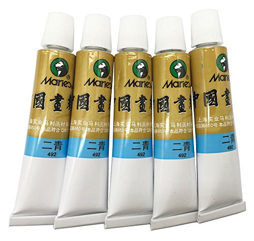 Easyou Marie's Big Size Chinese Painting Color Tubes Watercolor Drawing 12ml*5pcs No. 492 Blue Label Two - color: Color: No. 492 Blue Label Two