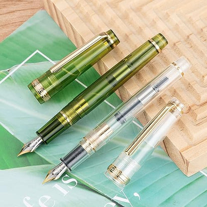 Jinhao 82 Acrylic Fountain Pen, Iridium Medium Nib with Ink Converter, Transparent Unqiue Design Smooth Writing Pen (Gold Trim) - color: Transparent (Gold Trim), style: Medium (0.7 mm)