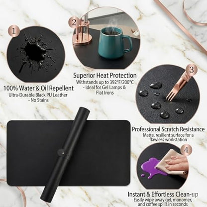 2 PCS Nail Art Table Mat, Soft Microfiber PU Leather Nail Pad, Foldable Nail Art Rest Pad, Reusable Nail Mat for Table Desk, Acrylic Nail Desk Mat for Nail Cushion (Black and Black) - color: Black and Black