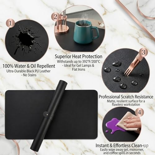 2 PCS Nail Art Table Mat, Soft Microfiber PU Leather Nail Pad, Foldable Nail Art Rest Pad, Reusable Nail Mat for Table Desk, Acrylic Nail Desk Mat for Nail Cushion(Pink+Black) - color: Black and Pink