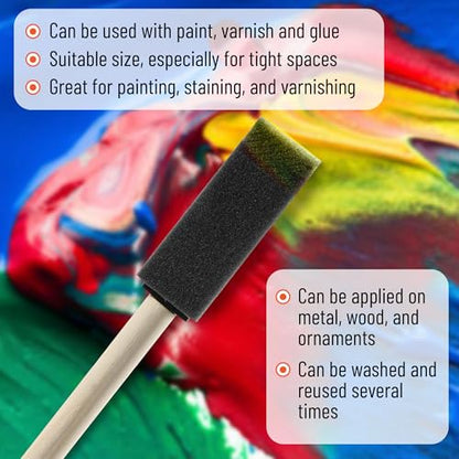 Bates- Foam Paint Brushes, 1-Inch, 100 Pack, Black Foam Brushes for Painting with Lightweight Wooden Handles - color: Black, size: 1 inch, 100 Pack