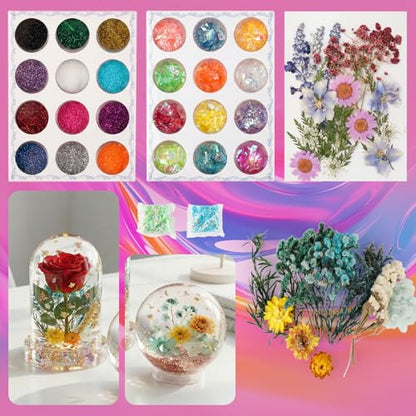 Epoxy Resin Kit with Light for Beginners, 34OZ Epoxy Kit with Dried Flowers, Measuring Cups and Resins Supplies, Resin Kit and Molds Complete Set DIY Crafts for Adults, Epoxy Set with Vase Mold - size: 34oz