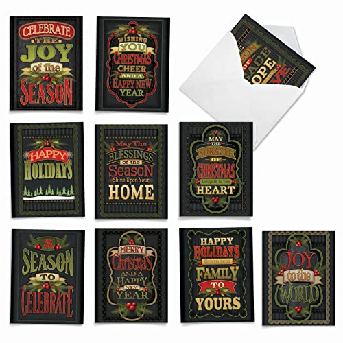 The Best Card Company - 10 Christmas Greeting Cards with Envelopes - Festive, Fun Assorted Holiday Notecards (4 x 5.12 Inch) - Chalk Up Another Holiday M2297 - style: Chalk up Another Holiday