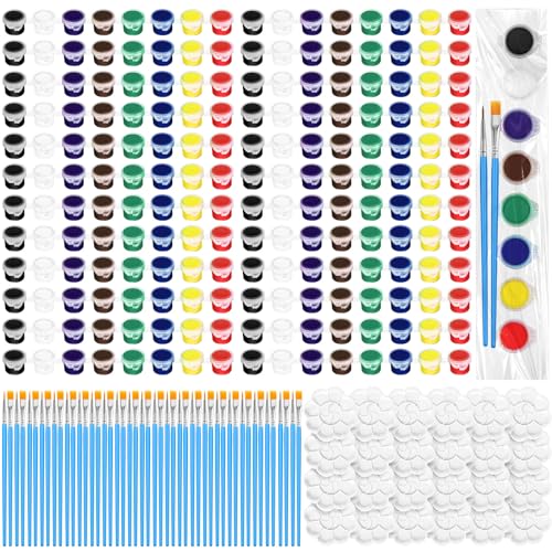 Fulmoon 96 Pcs/24 Set Mini Paint Set for Kids Bulk, Back to School 12 Colors Washable Painting Kit with Brushes and Palettes, Arts Crafts Party Favors for Classroom DIY Painting (Fresh Color) - color: Fresh Color