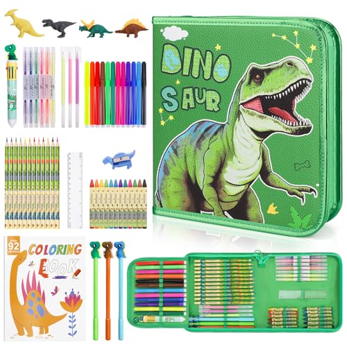 MAIGOZON Dinosaur Gifts for Boys - 57 PCS Scented Markers Art Supplies Set for Kids Ages 4-8, Coloring Drawing Kit with Dino Case, Coloring Book & Quick-Dry Gel Pens, Birthday Christmas Gift - style: Dinosaur