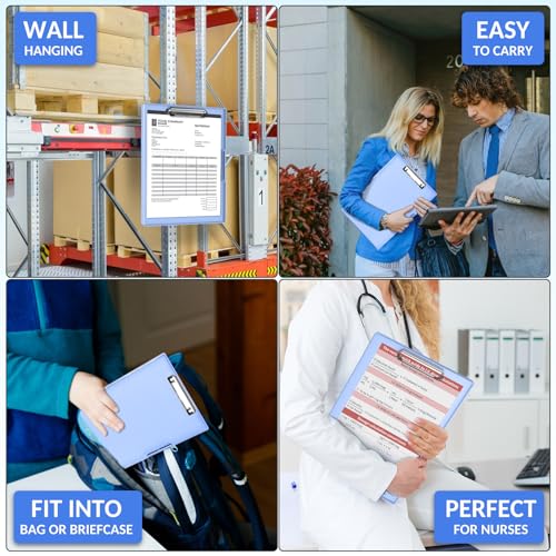 Sooez Clipboard with Storage, Heavy Duty Cleaview Clip Boards 8.5x11 with Dual Storage, Dry Erase Plastic Nursing Clipboard, High Capacity Clipboards Folder for Teacher Nurse, School & Office Supplies - color: Light Blue