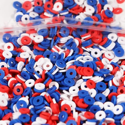 2000pcs Three Colors Clay Beads 6mm for Bracelets Making Flat Round Polymer Clay Bead Heishi Beads for Jewelry Making Earring Bracelets Necklace - color: White Dark red Royal blue