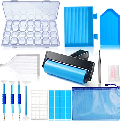 Hulameda 56pcs 5D Diamond Painting Tools, Diamond Painting Accessories with 28 Grids Diamond Embroidery Box and Diamond Painting Roller for Kids and Adult(Blue) - color: blue