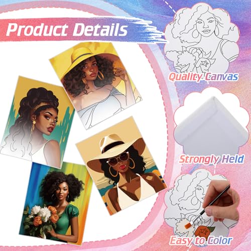 Zhanmai 88 Pcs 8 x 10 Inch Pre Drawn Canvas for Painting Kit Pre Stretched Canvas for Sip and Paint Party Favor Coloring DIY Virtual Party Birthday Gifts Adult's Date Night(Afro Queen) - style: Afro Queen
