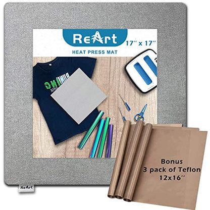 ReArt Heat Press Mat 17" x 17" for Cricut Easypress Both Sides Applicable - Mat for Heat Press Machines and HTV and Iron On Projects - size: 17" x 17"