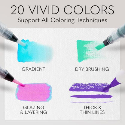 CHROMATEK 22 Watercolor Pens Set | 2 Aquapens & 20 Unique Colors | Brush Pens | Easily Blendable, Vivid, Smooth | Professional Art Supplies - style: 22 Pen Set