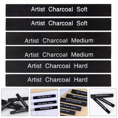 minkissy 6pcs Compressed Charcoal Sticks Shading Drawing Carbon Charcoal for Students Artists Sketching and Painting Art Supplies