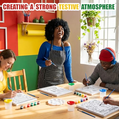 Sherr 285 Pcs 30 Sets Sip and Paint Kit for Adults, Pre Drawn Canvas Kit for Painting Acrylic Painting Favor Bulk for DIY Birthday Gifts Adult Date Night Party Suppliers(Afrocentric Art) - style: Juneteenth Freedom Art