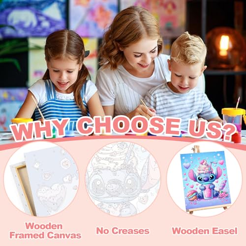 Cartoon Paint by Numbers Kit for Kids with Framed Canvas - with Wooden Easel, Easy Kids Paint by Number Kits Age 8-12, DIY Acrylic Oil Painting Kits with 4 Wooden Brushes Nice Gift Box (12x16 inch) - color: DKMT0187