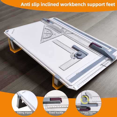 A3 Drawing Board Drafting Table Multifunctional Drawing Board Table with Clear Rule Parallel Motion and Angle Adjustable Measuring System, Metric - size: Metric