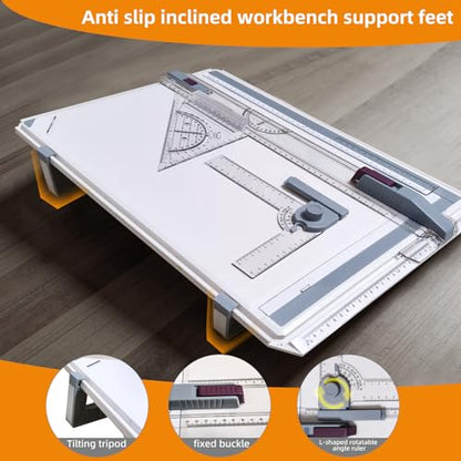 A3 Drawing Board Drafting Table Multifunctional Drawing Board Table with Clear Rule Parallel Motion and Angle Adjustable Measuring System, Metric - size: Metric