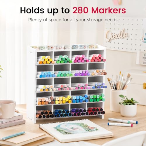SANFURNEY Marker Organizer, Vertical Pen Organizer Storage for 280 Markers with 20 Compartments, Pencil Holder for Home Office Classroom Desk Desktop Stationery Pencil Storage