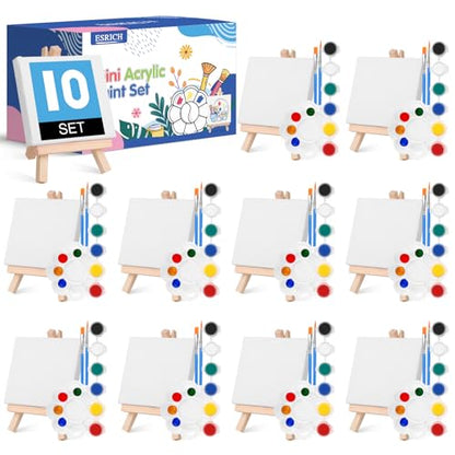 ESRICH 10 Set Mini Canvas Painting Kit, Minis Acrylic Paint Set, St. Patrick's Party Gifts,4 * 4inCanvas with Easel, Acrylic Paints,Brushes,Palette,Mini Easel Canvas for Kids Adults Painting Party - size: 10 set 4 x 4 inches