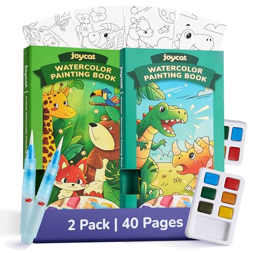 JoyCat 2 Pack Pocket Paint with Water Coloring Books for Kids, Art & Craft Activity Toy Set, Creative Travel & Home Painting Kit, Gifts for Girls & Boys Ages 3-8 (Animals & Dinosaurs) - style: 2 Pack - Animals & Dinosaurs