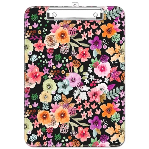 Plastic Cute Clipboard Low-Profile Metal Clip, A4 Letter Size 9 x 12.5 in, 8.5 x 11 Paper Clip Board for Teachers, Nurses, Classroom,Watercolor Flower - color: Watercolor Flower