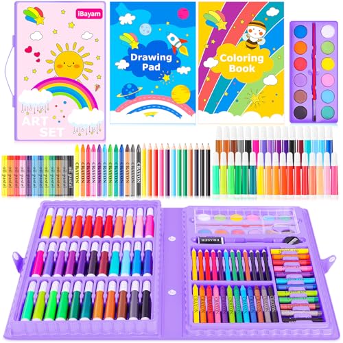 iBayam Aesthetic Cute Preppy Stuff Art Supplies, 149-Pack Drawing Kit Coloring Painting Art Set Gifts Box for Adult, Arts and Crafts for Adult, with Drawing Pad, Coloring Book - color: Purple
