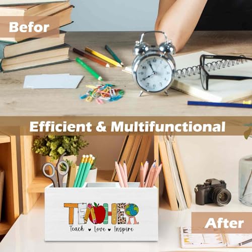 DILSJ Teacher Appreciation Gifts Pen Pencil Holder Organizer for Desk, Cute Teacher Gifts,Funny Teach Love Inspire Wooden Box Signs for Women New Teacher Desk Tabletop Office & School Supplies - color: Love-inspire
