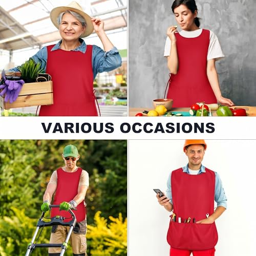 TFTAFAN Cobbler Apron Unisex Waterproof Apron with 2 Deep Pockets Art Smock for Painting Cleaning Artiest Apron work kitchen - color: Red