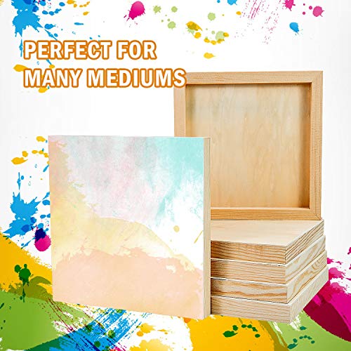 YoleShy 6 Pcs 8'' x 8'' Unfinished Wood Cradled Painting Panel Boards for Arts & Craft - Wooden Canvas Panels