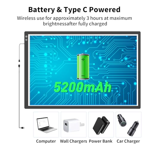 TOHETO Rechargeable A2 Light Pad 23.7"x15.8", Large LED Light Board for Diamond Painting, 3-Color Modes Light Box, Diamond Art Light Table, Lightbox for Tracing and Drawing, Sketching, Artists - style: A2 Rechargeable