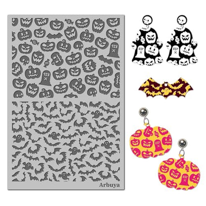 Halloween Polymer Clay Texture Mat - Pumpkin Bats Ghost Texture Sheets for Polymer Clay Earring Charm Jewelry Making, DIY Craft Supplies - style: Sooky Pumkin